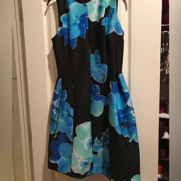 Floral Calvin Klein Scuba Fit & Flare Knee-Length Dress - Picture 3 of 3